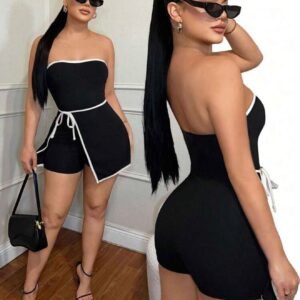 Enterizo elegante bicolor con lazo en la cintura